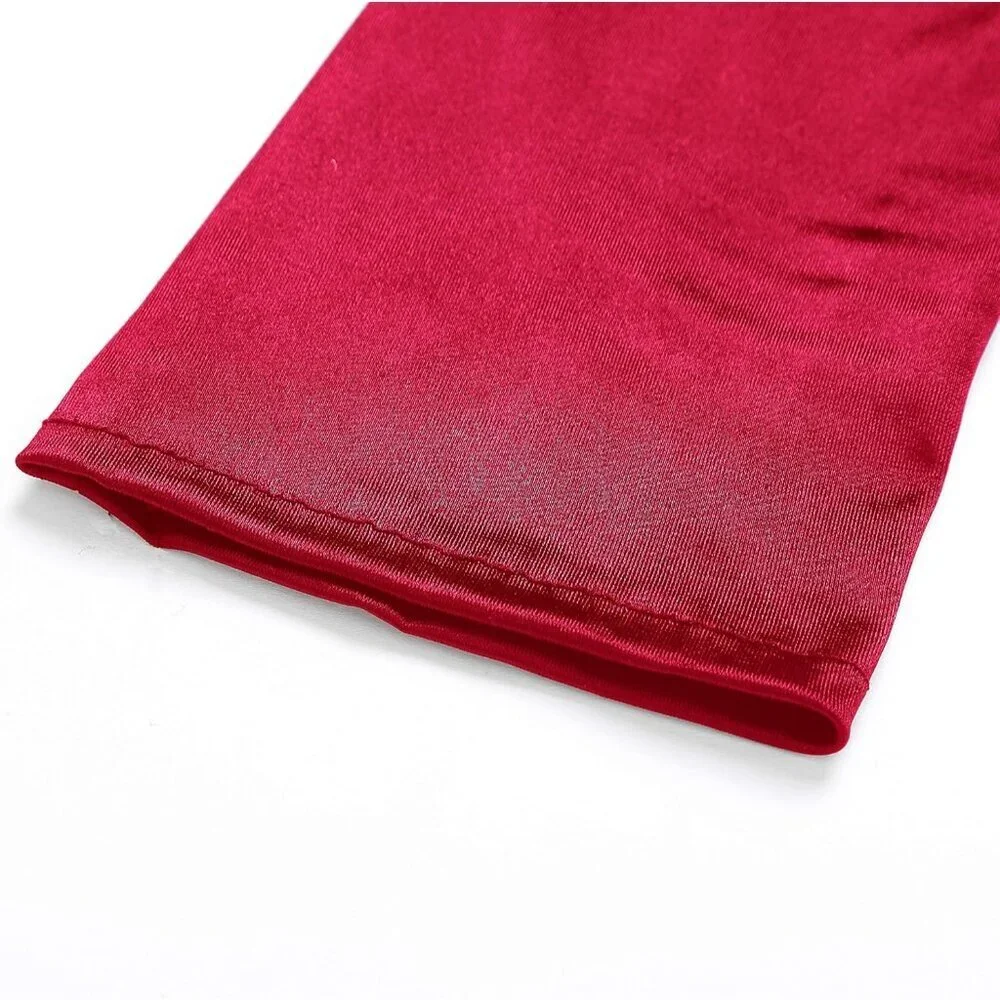 Women's Smooth Dark Red Long Satin Gloves Elbow Length Party Costume Accessory